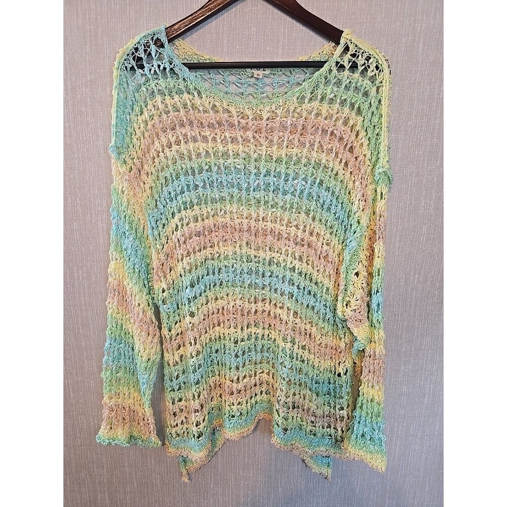 POL  fishnet top multi color open crochet  long sleeves layering piece size S‎